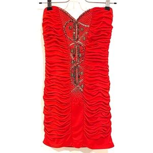 Red Ruched Mini Dress